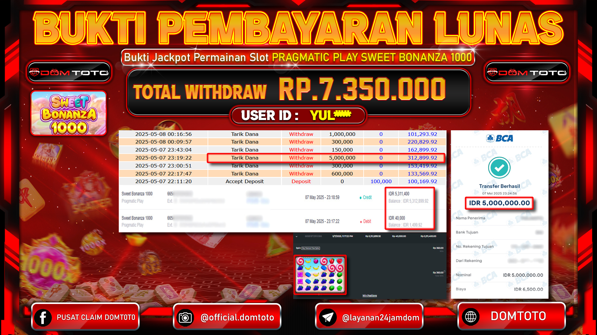 JACKPOT SLOT SWEET BONANZA 1000 07  MEI 2025